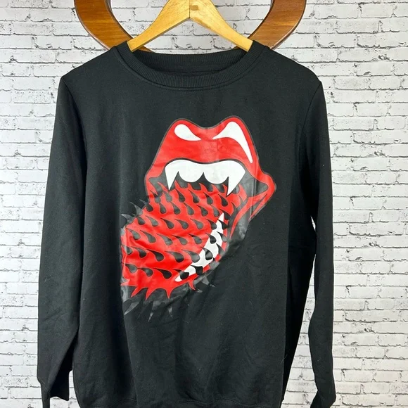 Rolling Stones | NWOT Black Graphic with Spikes on Tongue Sweatshirt size L - Picture 2 of 4